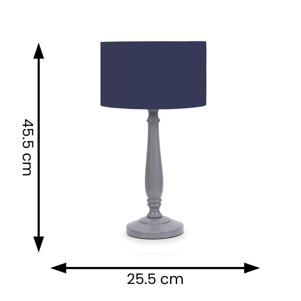 ValueLights Victoria Grey Wood Traditional Table Lamp with Fabric Drum Shade image 6