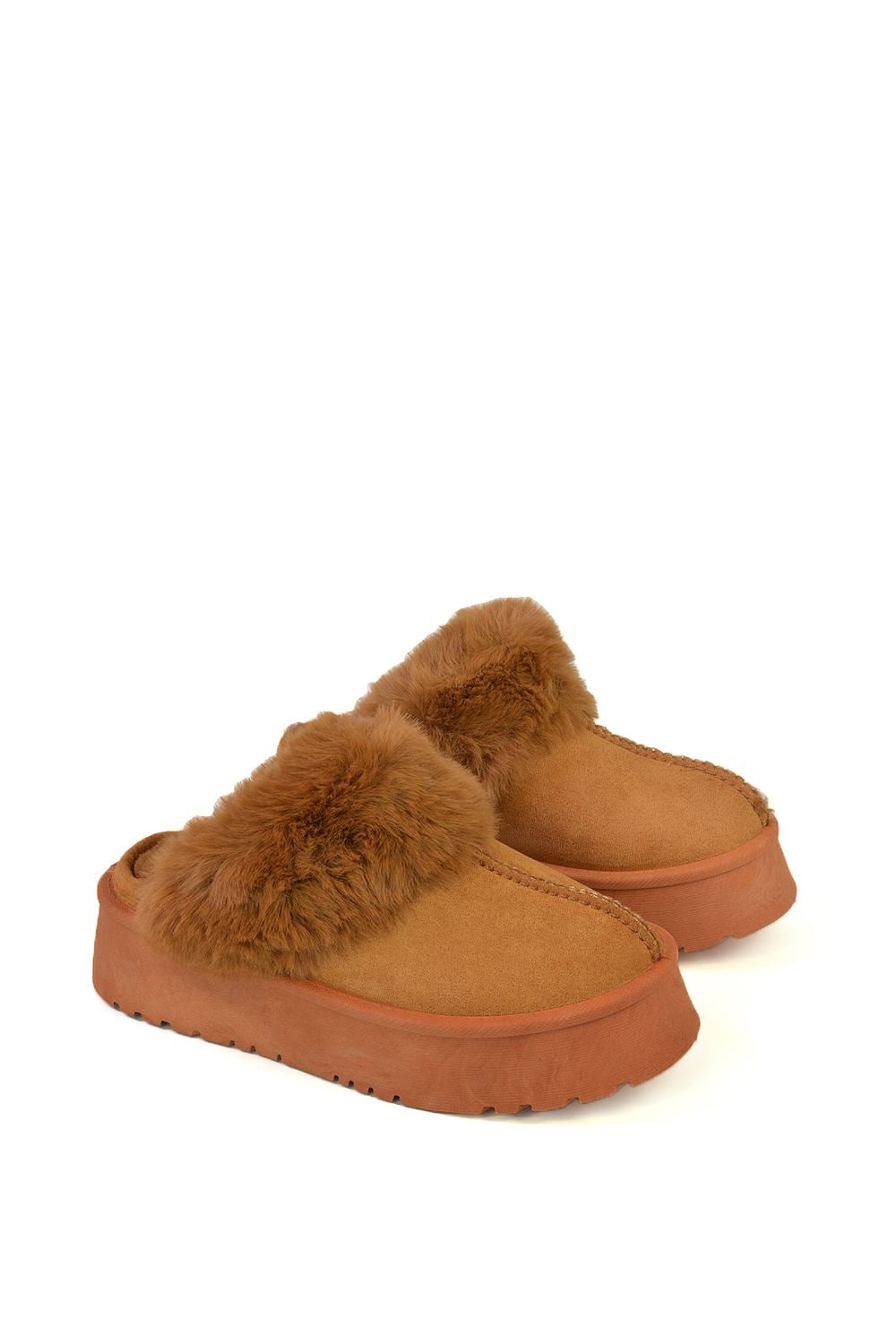 XY London 'Faith' Slip On Faux Fur Slippers with Platform Sole image 3