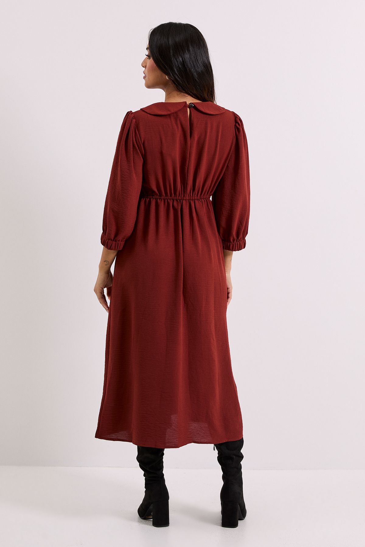 Dorothy Perkins Petite Collar Detail Bow Front Midi Dress Rust image 3