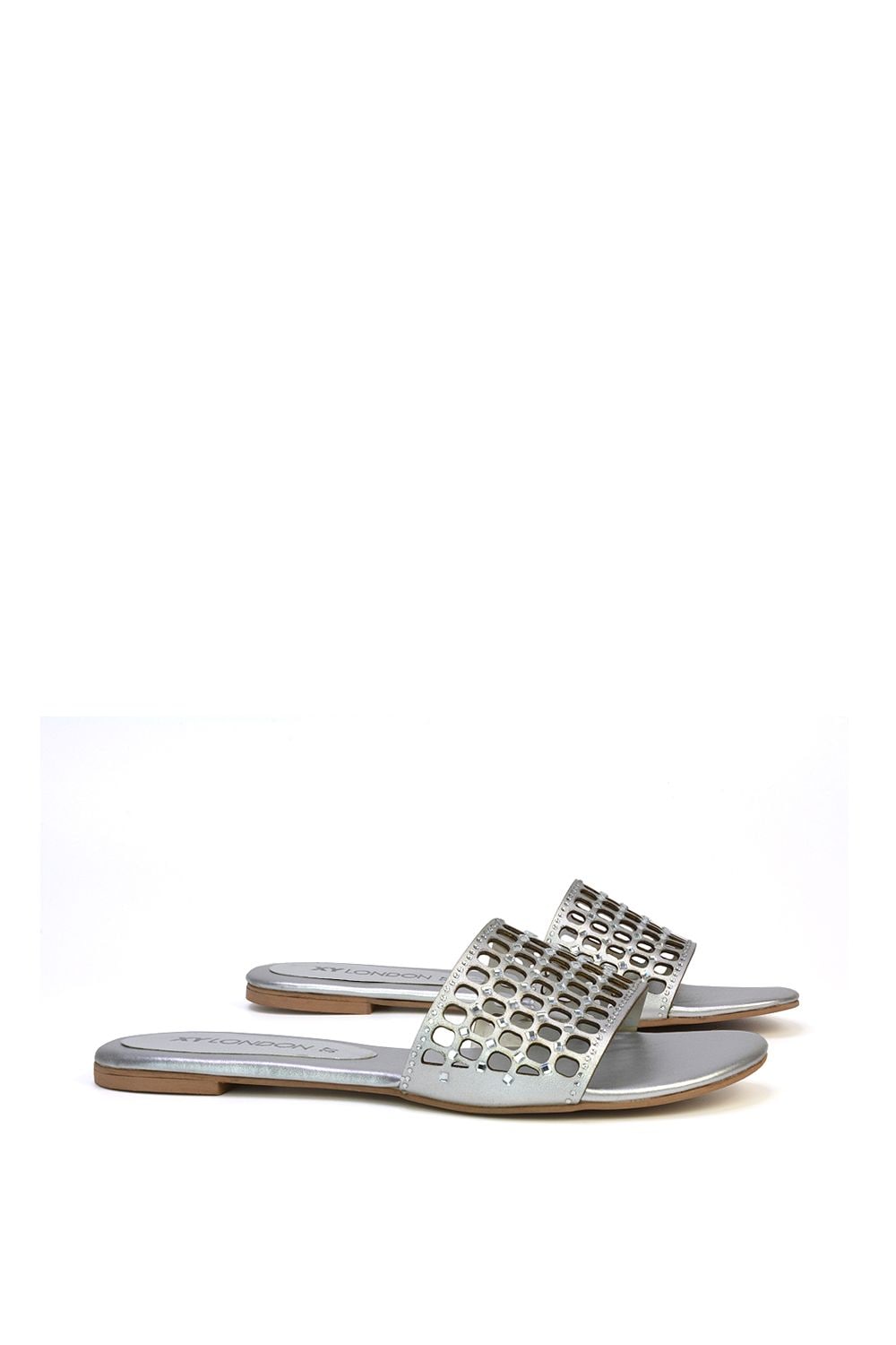 XY London 'Abbie' Mesh Strappy Diamante Slip On Flat Sandals Sliders image 4