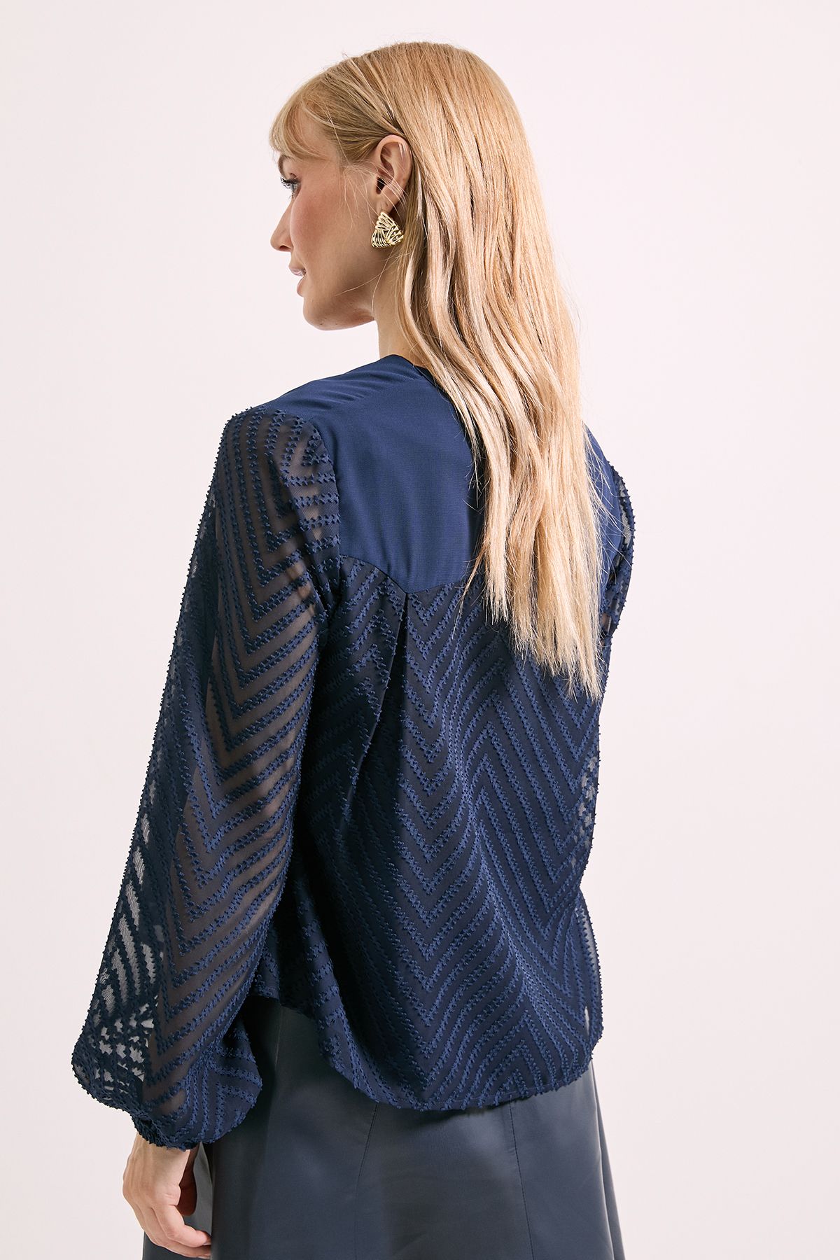 Principles Navy Western Yoke Jacquard Blouse Navy image 3