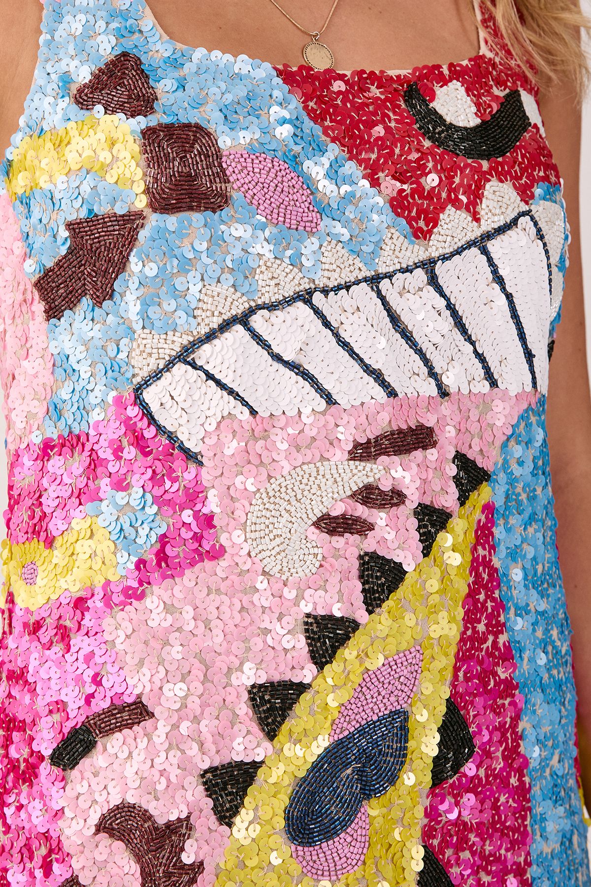 NastyGal Abstract Placement Embellished Square Neck Mini Dress Multi image 4