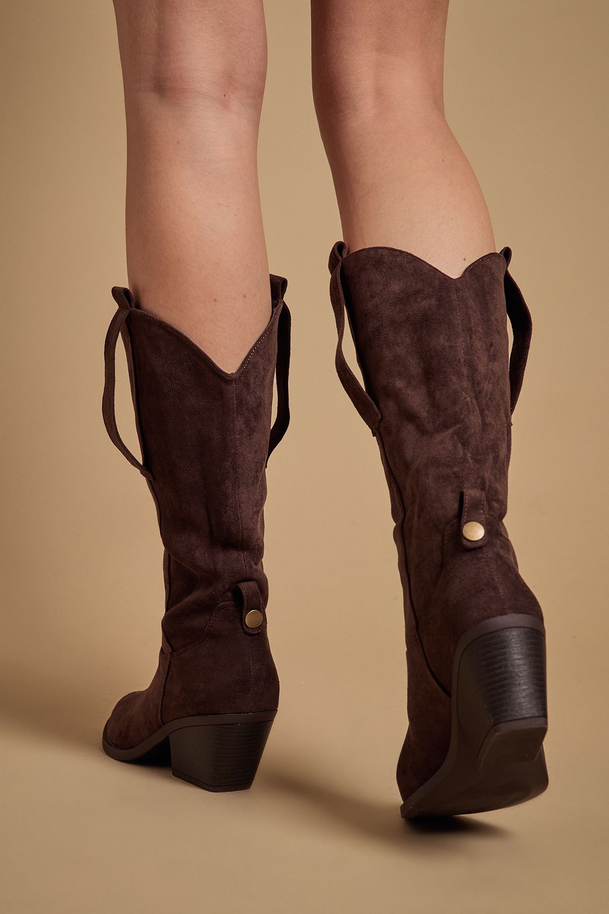 Oasis Wanda Faux Suede Slouch Western Calf Boots Chocolate image 3