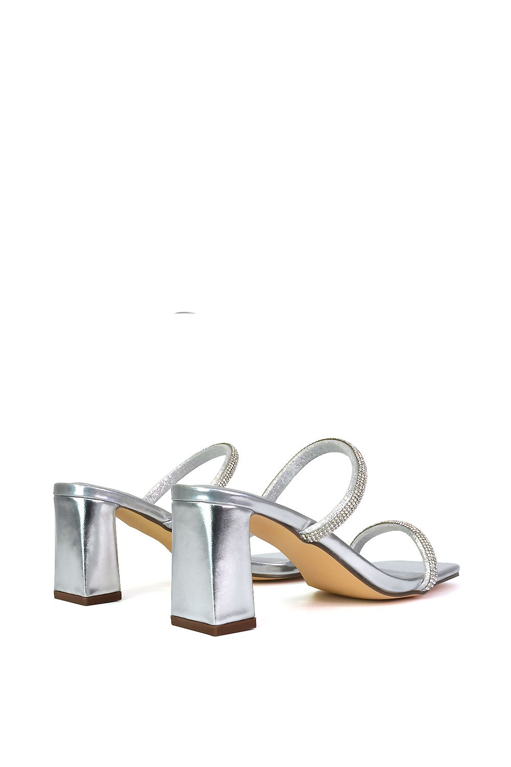 XY London 'Holden' Diamante Strap Square Toe Mid Block Heel Sandal Mules image 5