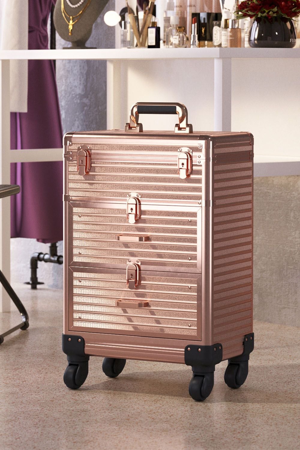 Living and Home 3 in 1 Portable Cosmetic Makeup Case Manicure Case image 1