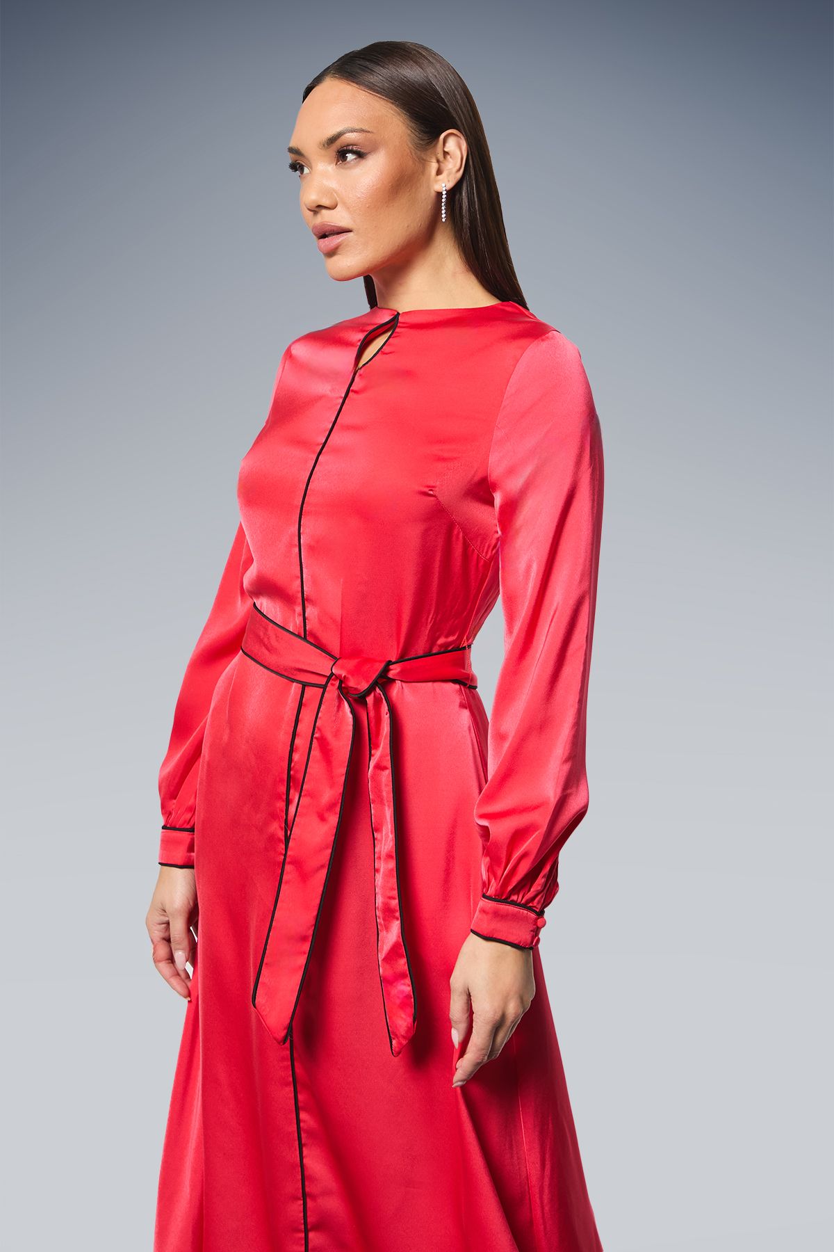 Principles Red Piping Detail Keyhole Midi Dress Red image 2