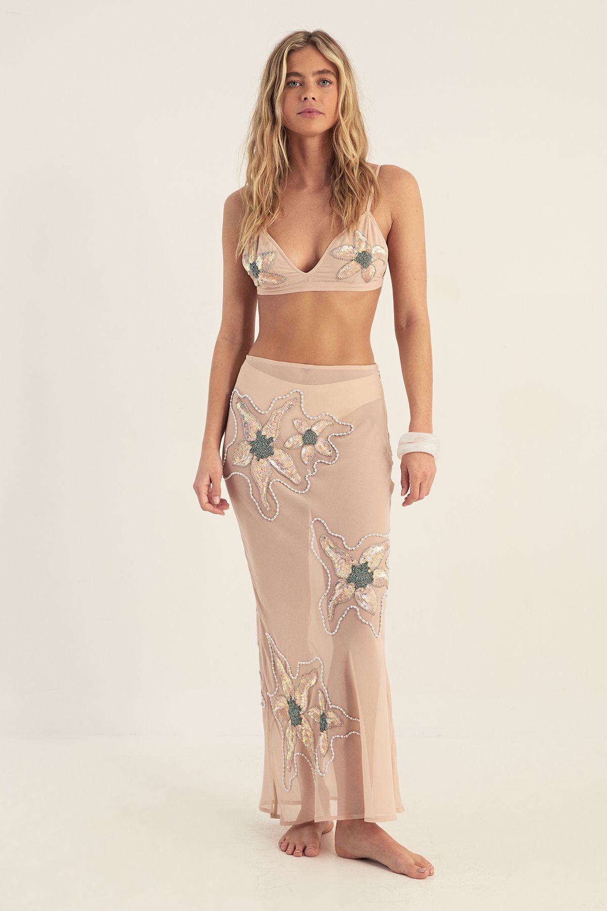 NastyGal Flower Embellished Bralet Nude image 2
