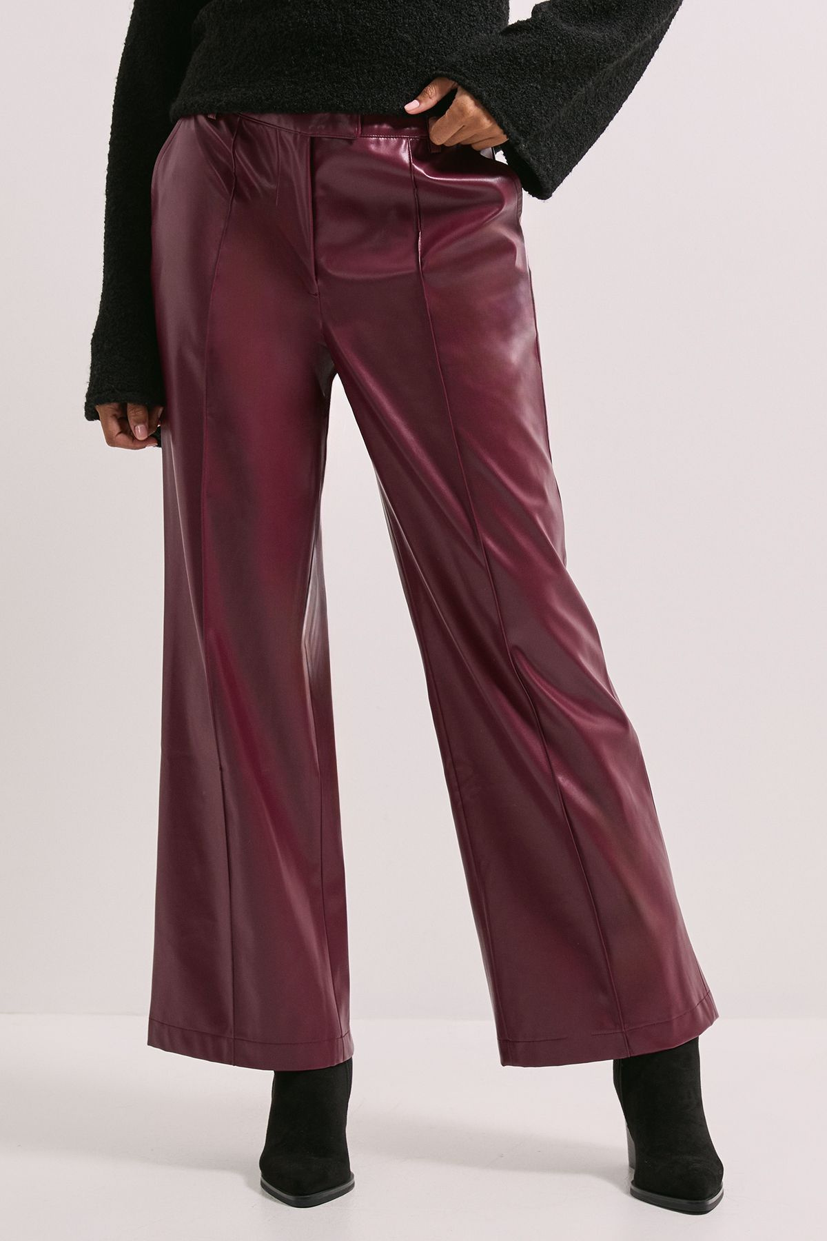Dorothy Perkins Faux Leather Wide Leg Trousers Burgundy image 1