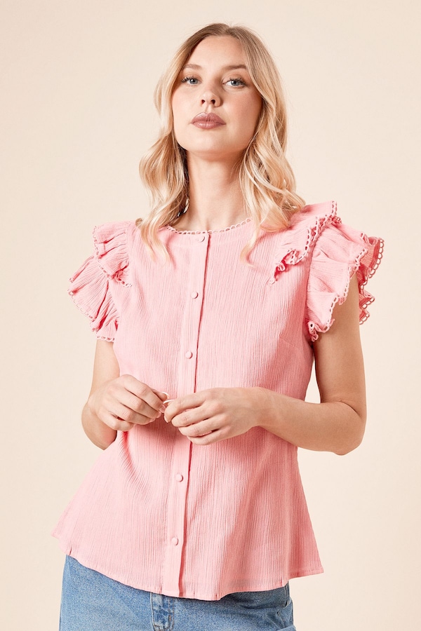 Dorothy Perkins Lace Trim Button Up Top Pink