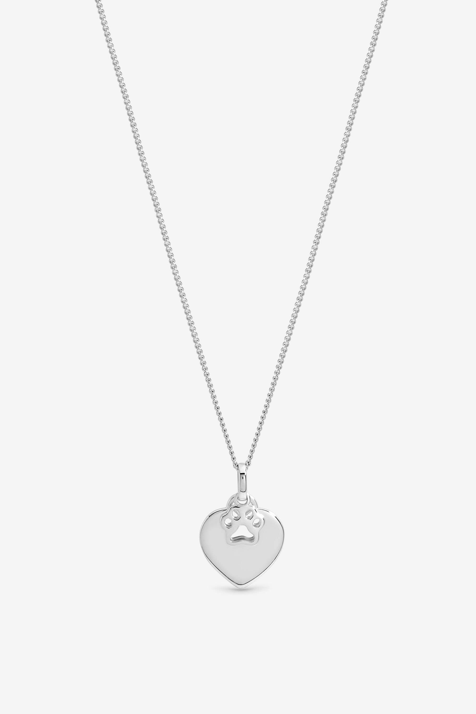 Inicio Sterling Silver Plated Pawprint Charm Personalised Heart Pendant - Gift Pouch image 1