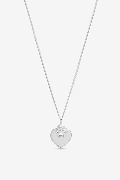 Inicio Sterling Silver Plated Pawprint Charm Personalised Heart Pendant - Gift Pouch
