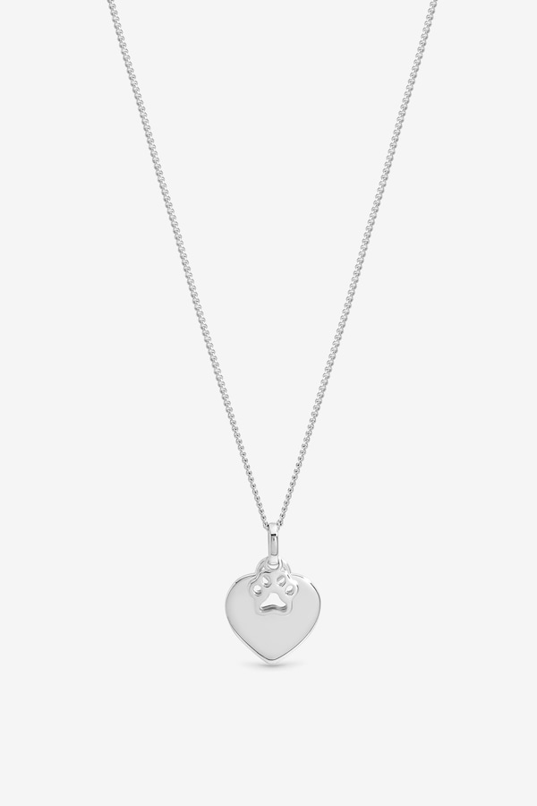 Inicio Sterling Silver Plated Pawprint Charm Personalised Heart Pendant - Gift Pouch