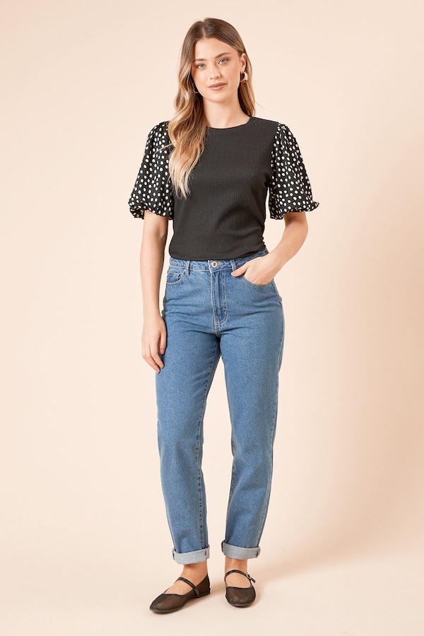 Dorothy Perkins Mono Spot Printed Puff Sleeve Top Mono