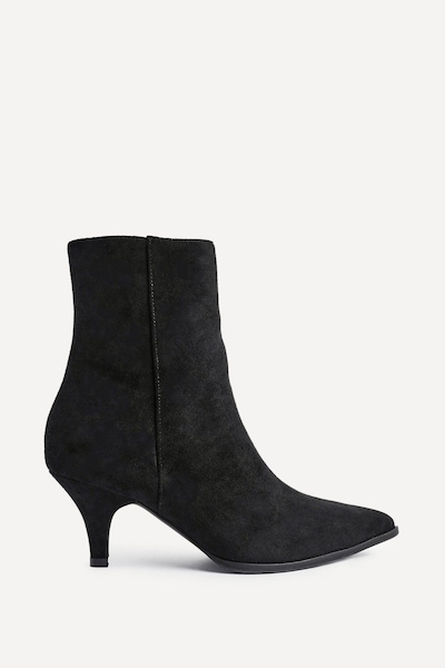 Linzi Pursuit Black Faux Suede Heeled Pointed Ankle Boot