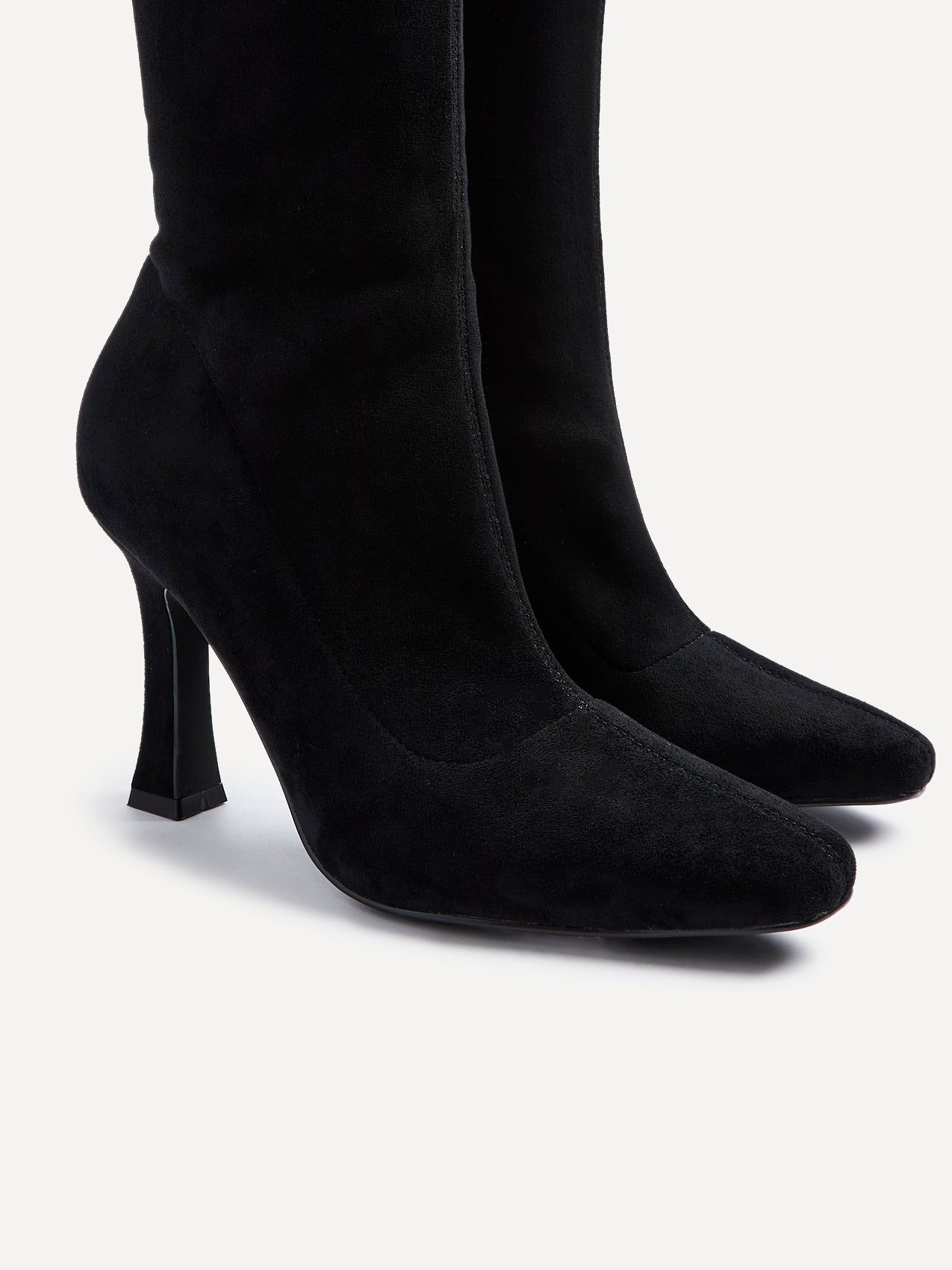 Linzi Gabrielle Black Suede Square Toe Knee High Heeled Boot image 5