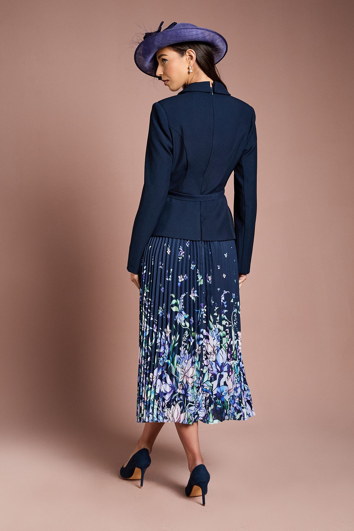 Coast Lisa Tan Tailored Jacket With Pleated Skirt Midi Dress Navy image 3