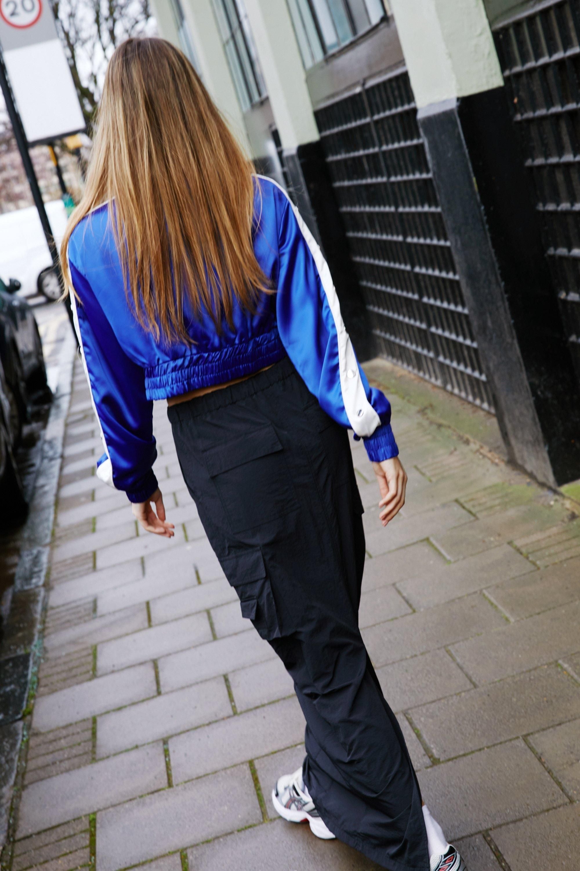 NastyGal Satin Zip Through Popper Detail Jacket Cobalt image 4