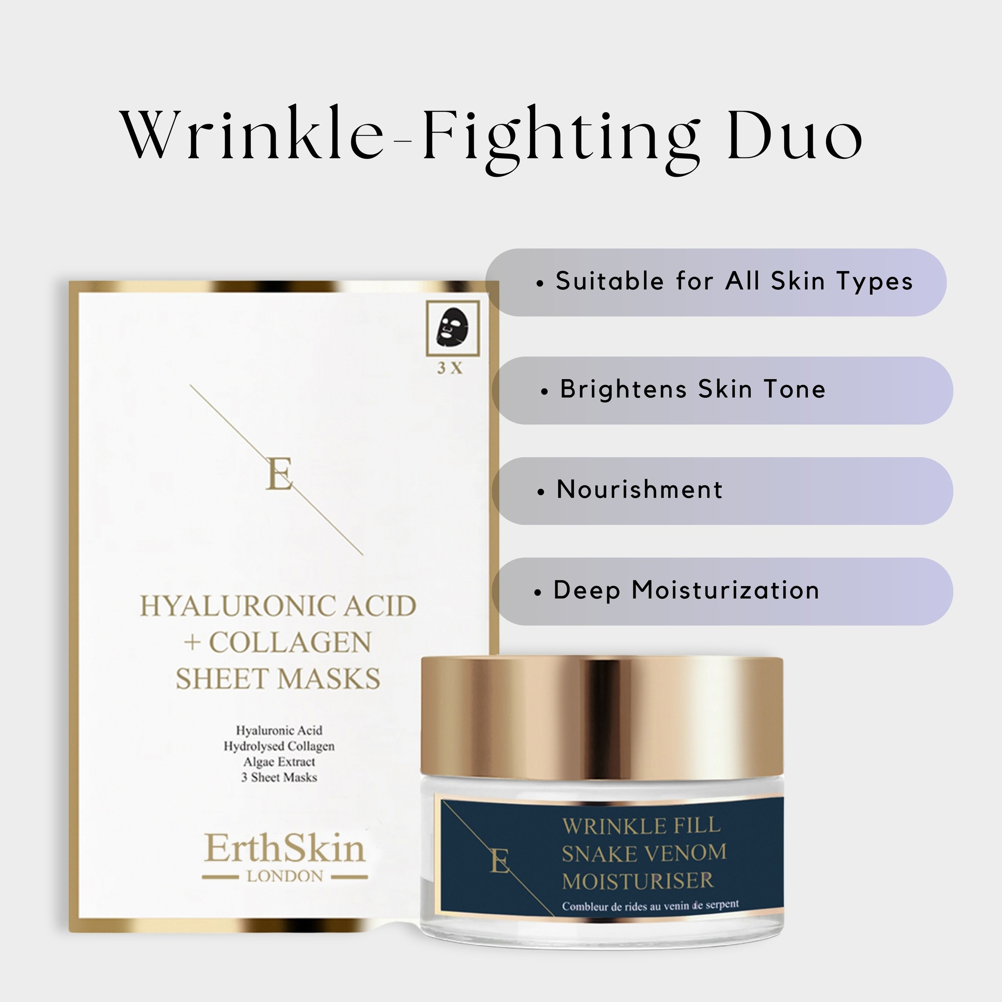 Erth Skin London Anti-Wrinkle Set: Snake Venom Cream 50ml + Hyaluronic Sheet Mask image 2