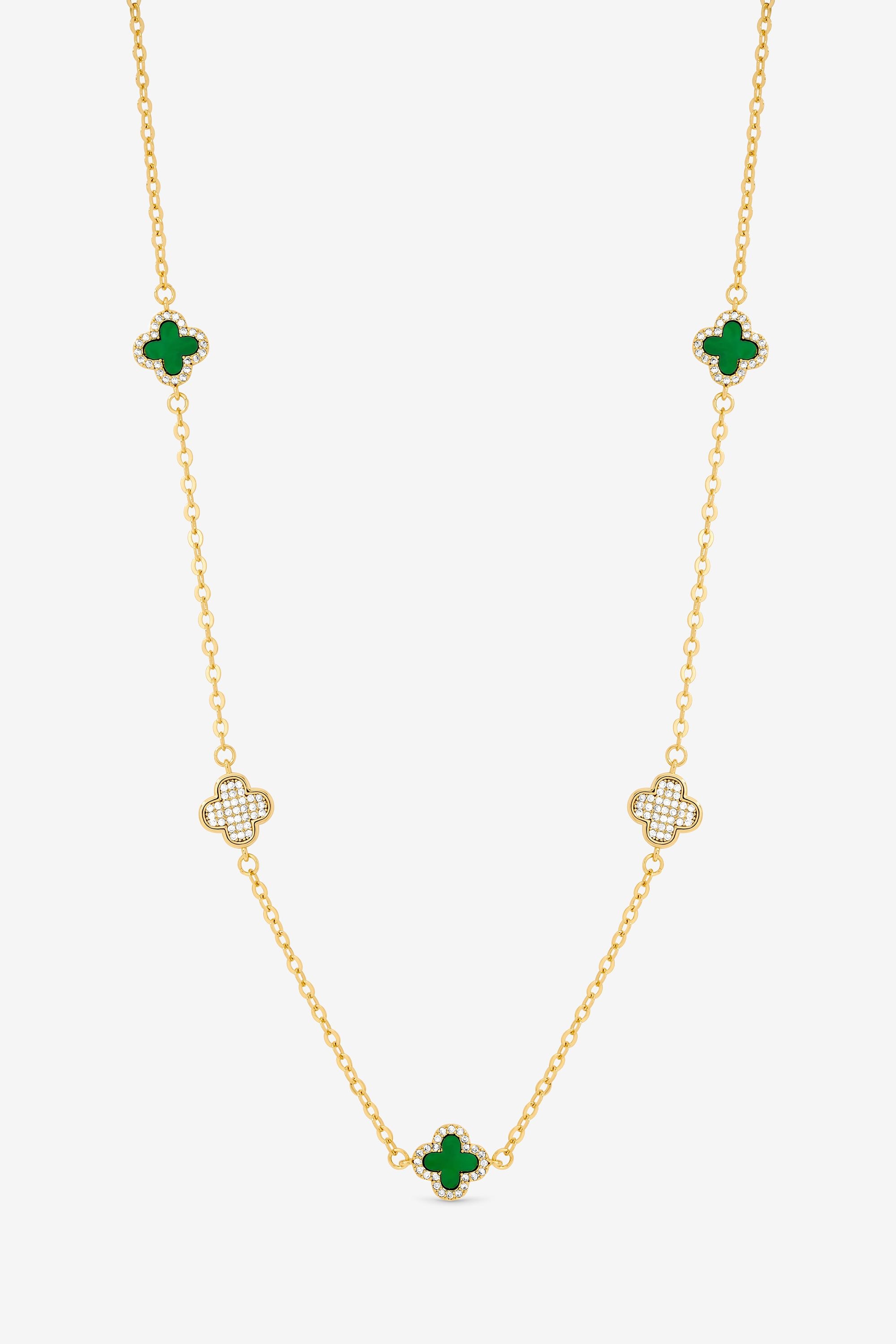 Jon Richard Gold Plated Pave and Malachite Clover Necklace image 1