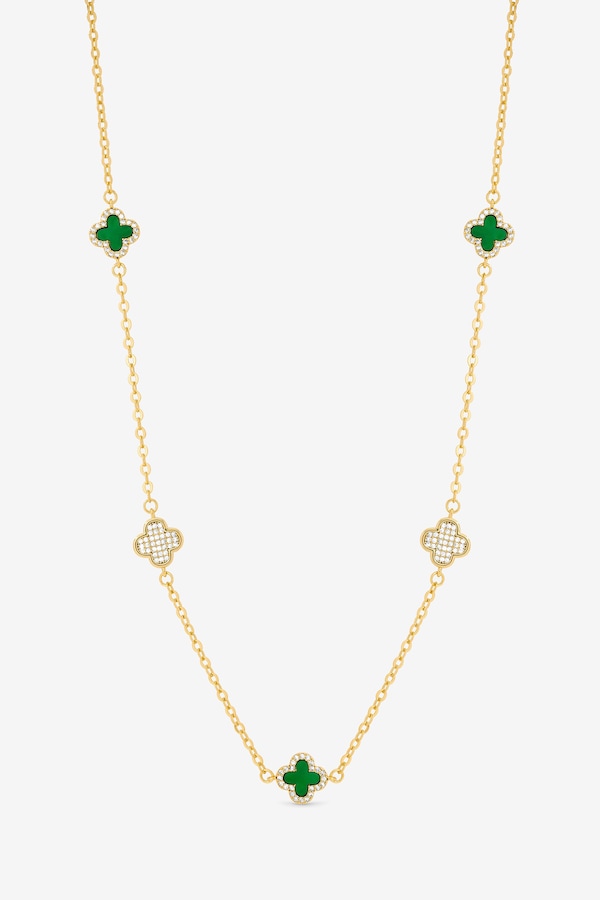 Jon Richard Gold Plated Pave and Malachite Clover Necklace