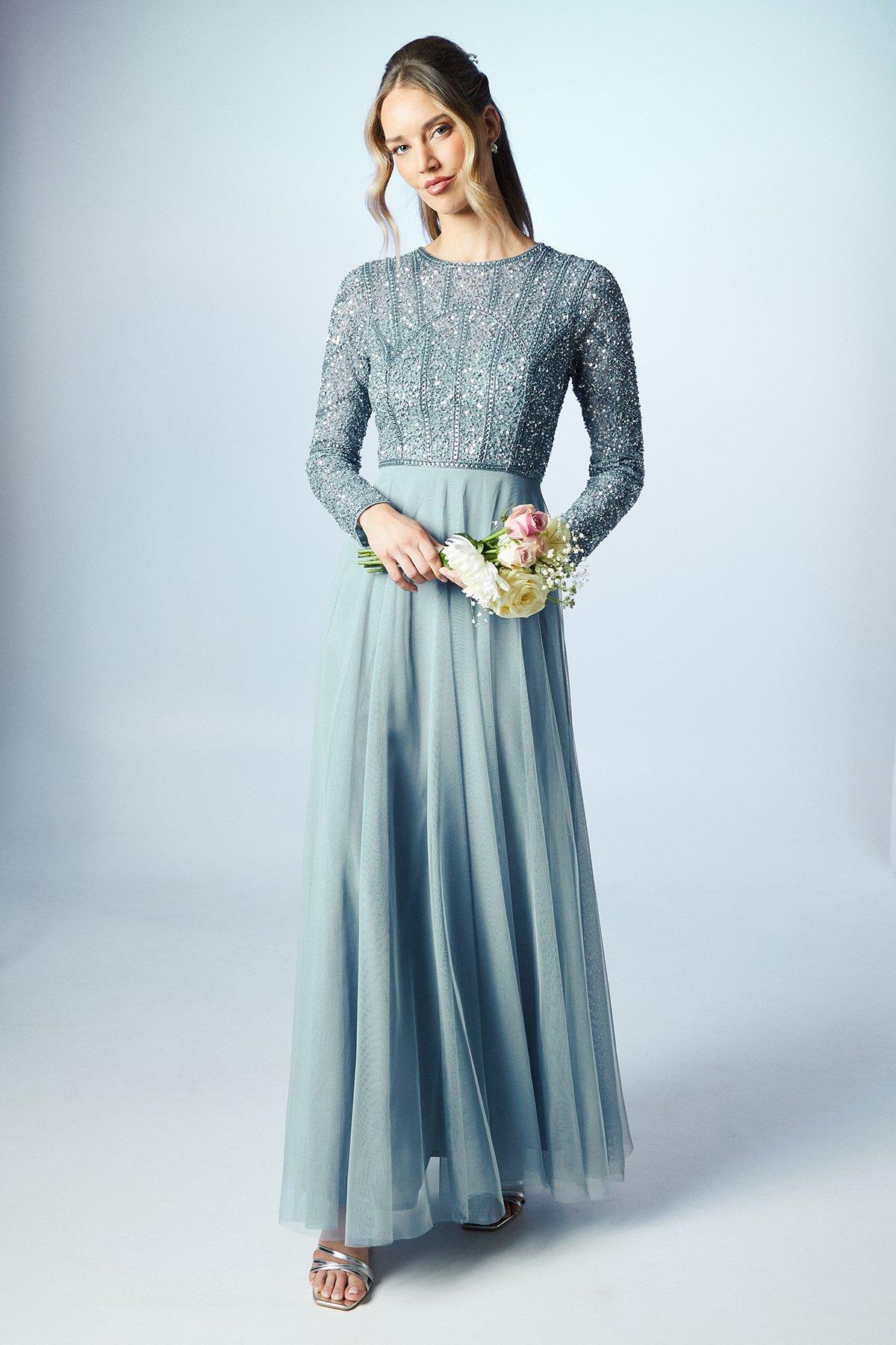 Bridesmaid Dresses Tulle Skirt Dusty Blue Dusty Blue Two Tone