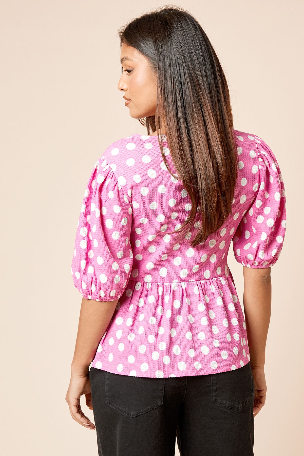 Dorothy Perkins Petite Bow Tie Front Puff Sleeve Jersey Top Pink image 3