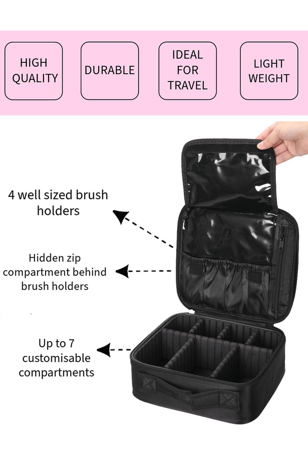 Living and Home Waterproof Vanity Travel Makeup Storage Cosmetic Toiletry Bag Organizer with Adjustable Compartment image 2