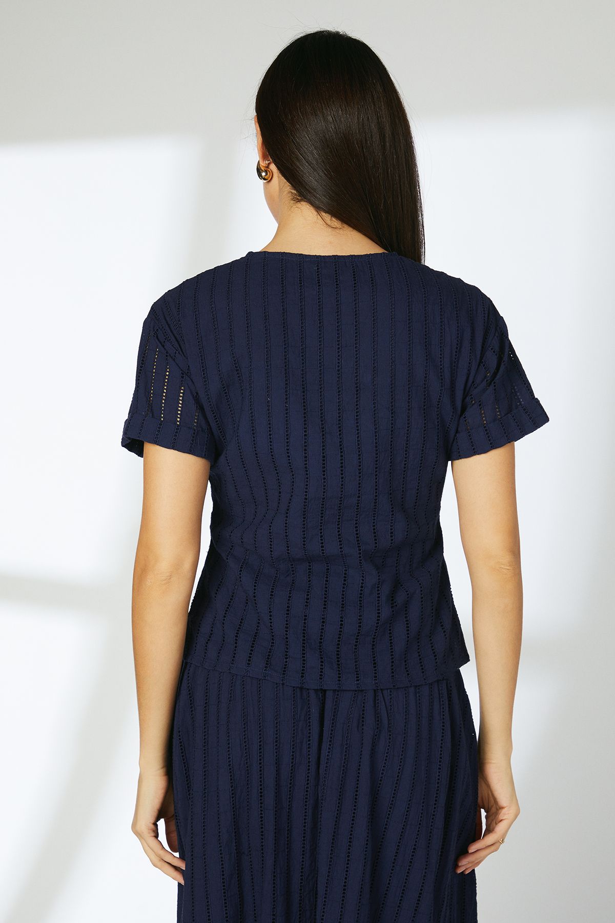 Principles Navy Broderie Cotton T - Shirt Navy image 4