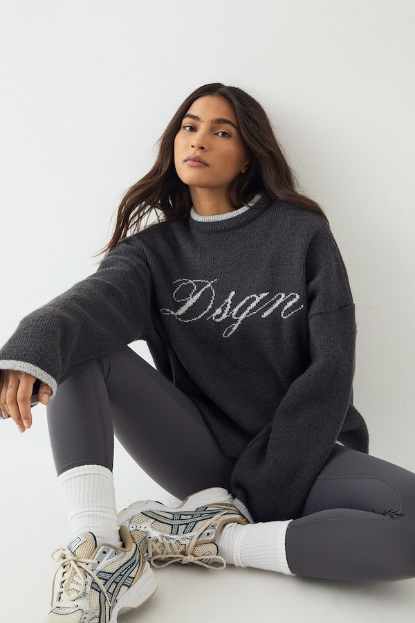 DSGN Studio DSGN Studio Script Contrast Oversized Knitted Jumper Navy