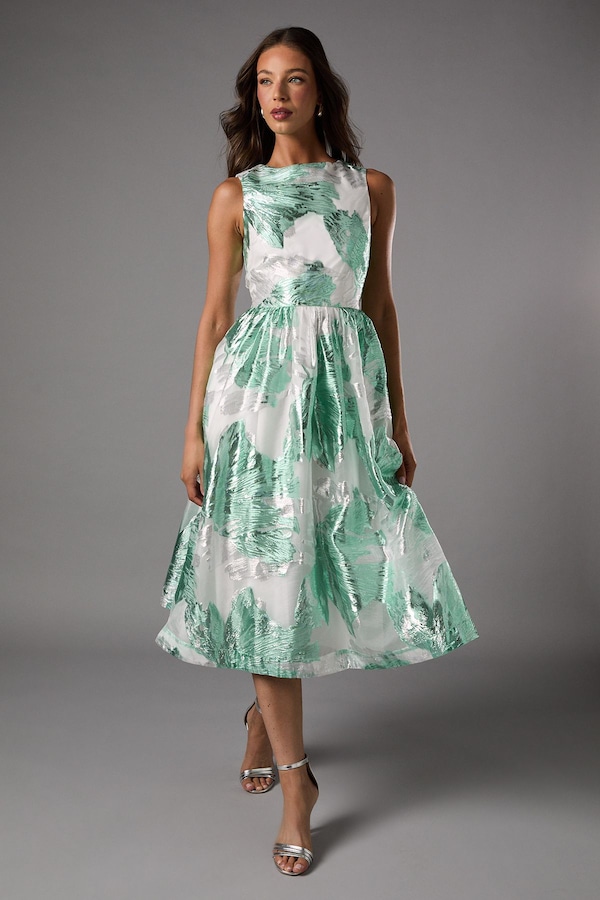Coast Sleeveless Jacquard Fit And Flare Midi Dress Green