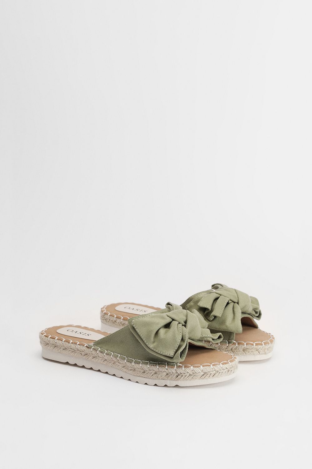 Oasis Beccy Faux Suede Bow Detail Slider Flat Sandals Olive