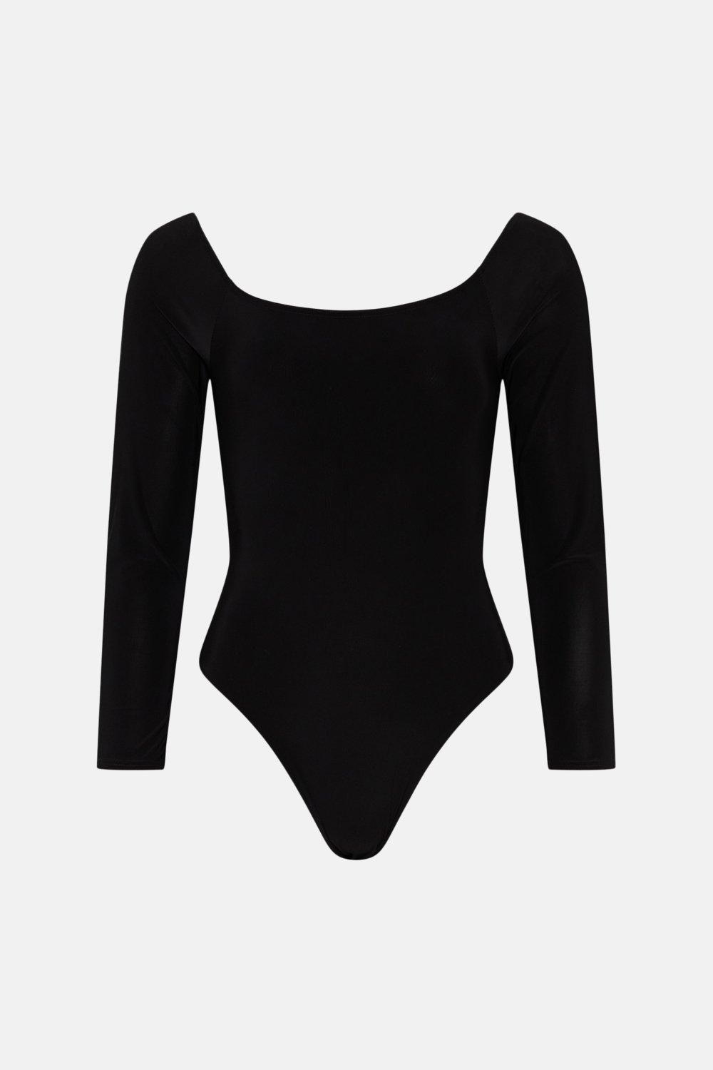 Warehouse Premium Slinky Double Layer Bardot Bodysuit Black image 4