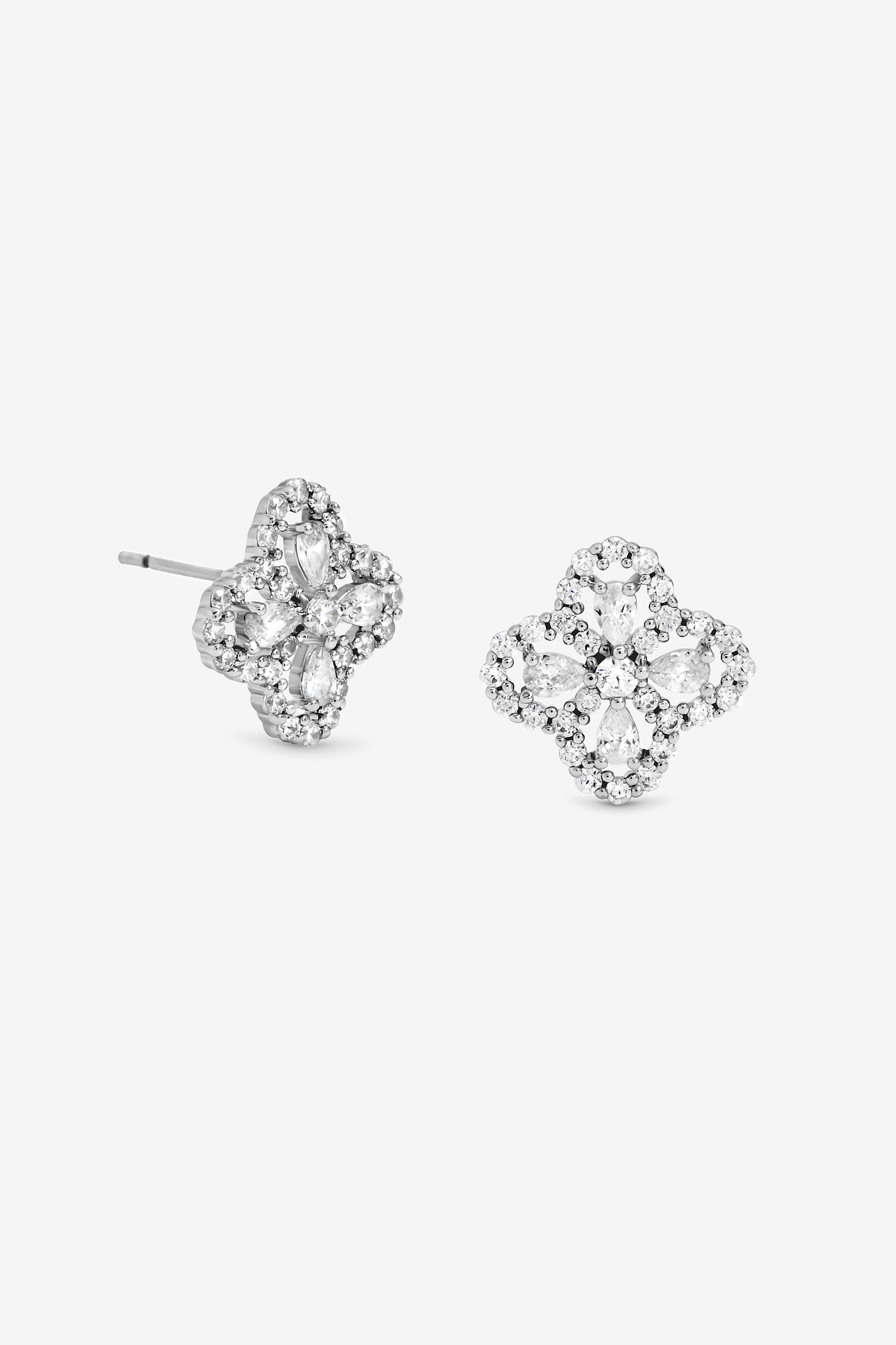 Jon Richard Rhodium Plated and Cubic Zirconia Clover Stud Earrings - Gift Box image 2