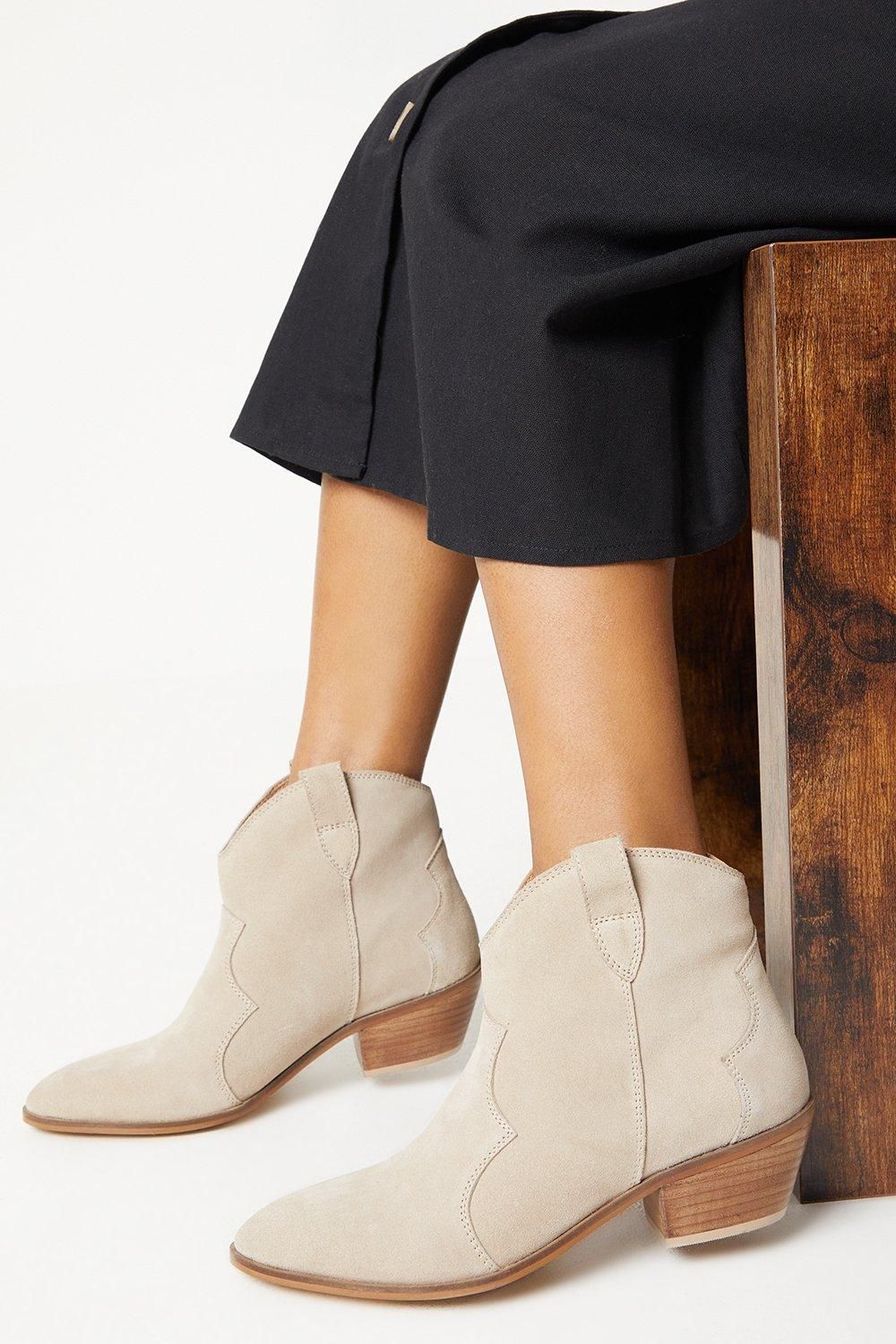 Oasis Jemima Suede Western Cowboy Ankle Boots Beige image 1