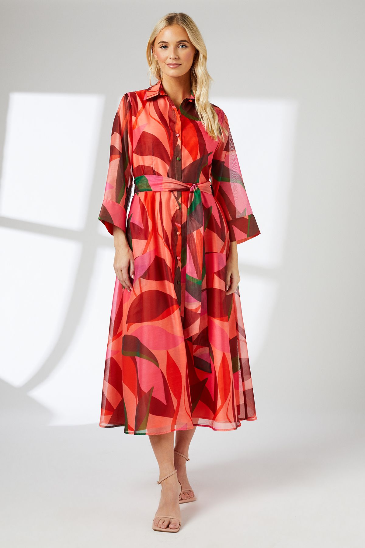 Principles Abstract Organza Contrast Shirt Dress Pink