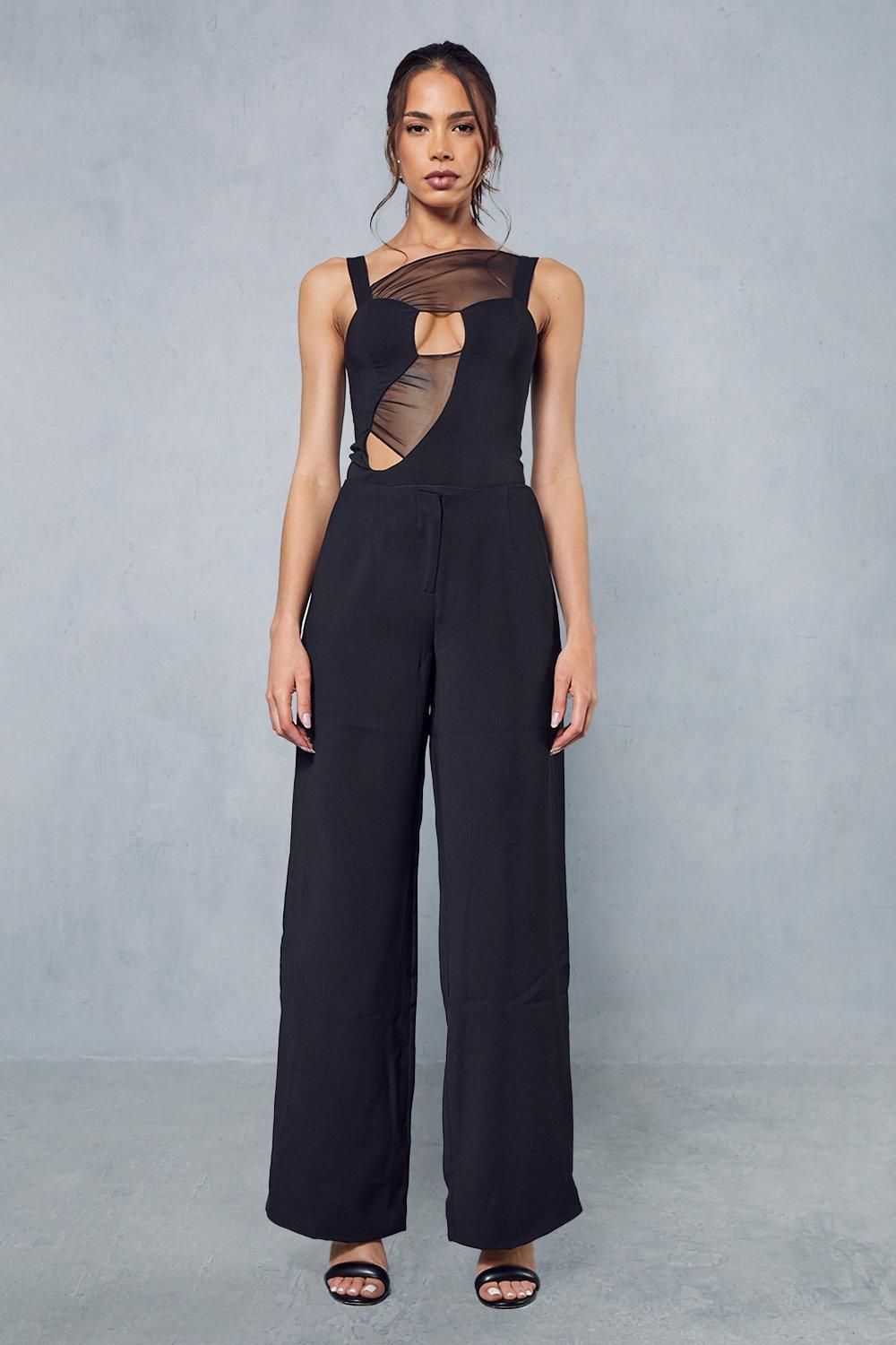 MissPap Mesh Sculptured Cut Out Bodysuit Black image 2