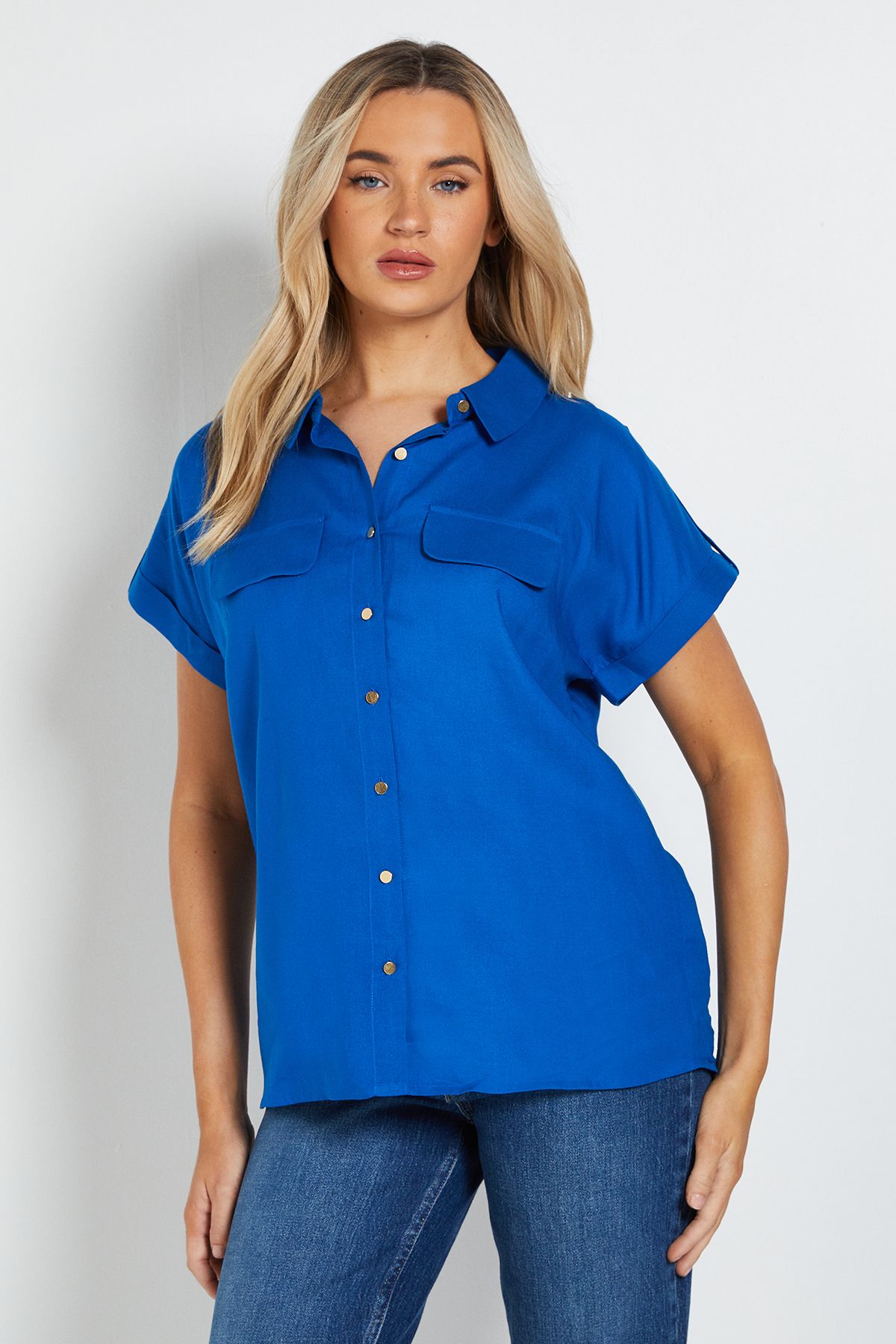 Dorothy Perkins Button Up Roll Sleeve Blouse Cobalt image 1