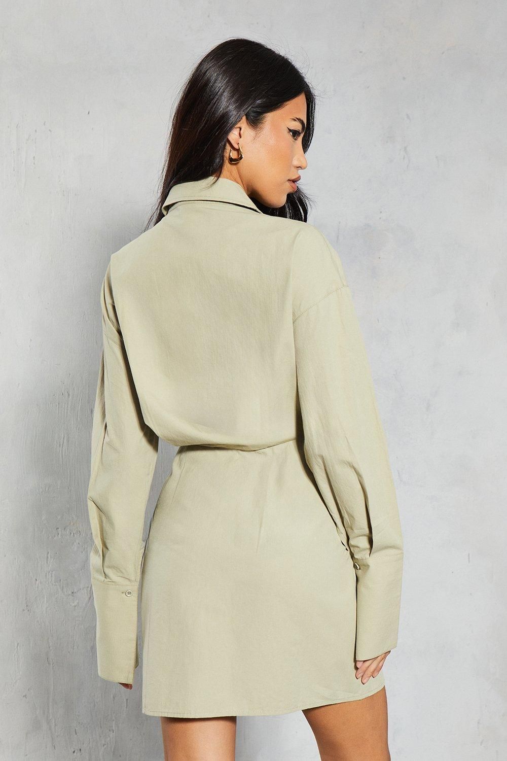 MissPap Poplin Fitted Mini Shirt Dress Light Khaki image 3