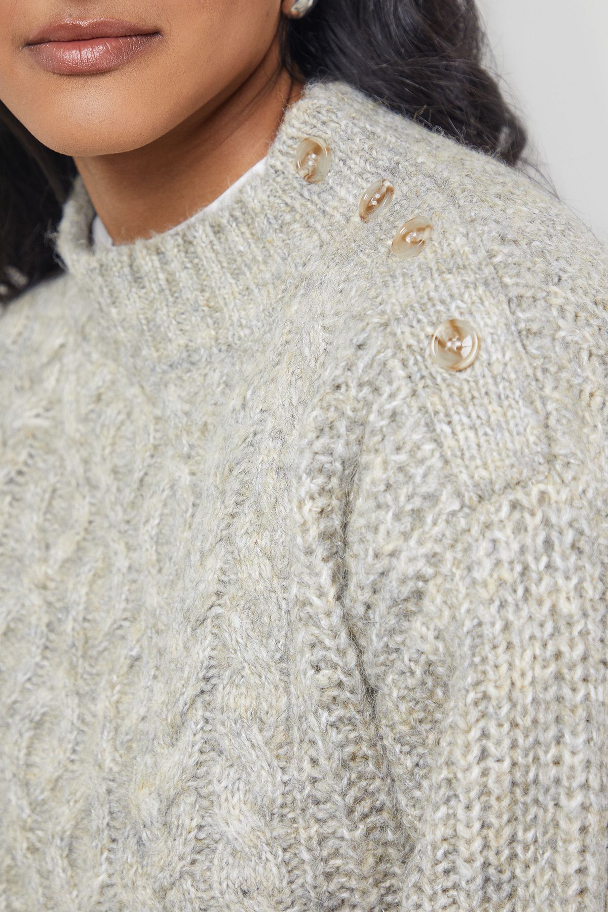 Warehouse Twist Neck Cable Jumper Ivory image 5