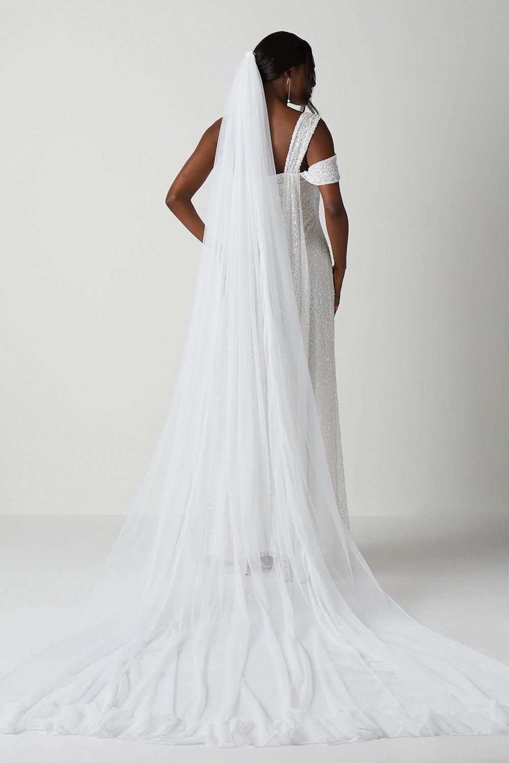 Coast Premium Ruffle Hem Soft Tulle Cathedral Length Veil Ivory