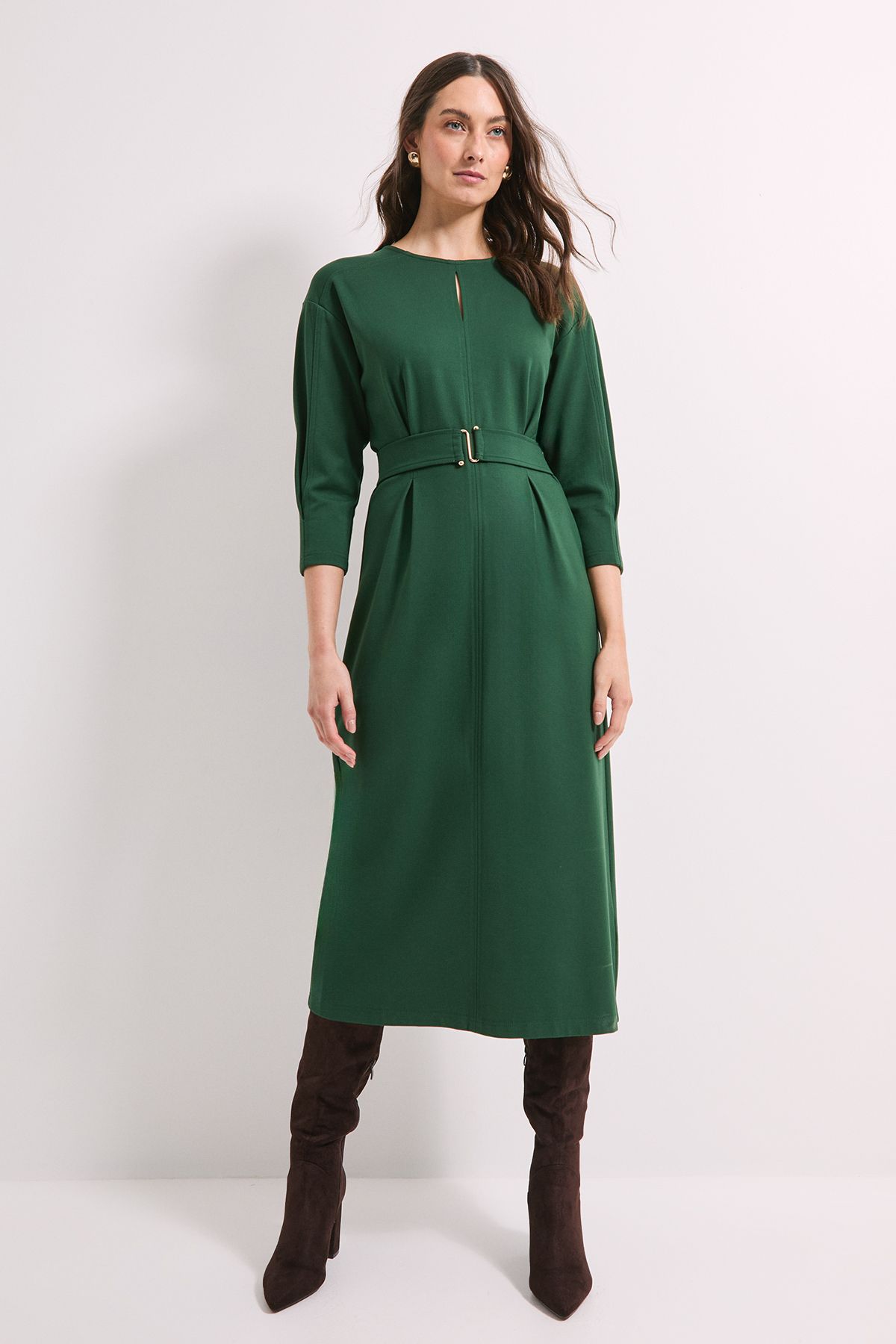 Principles Forest Keyhole Stitch Detail Ponte Midi Dress Forest image 2