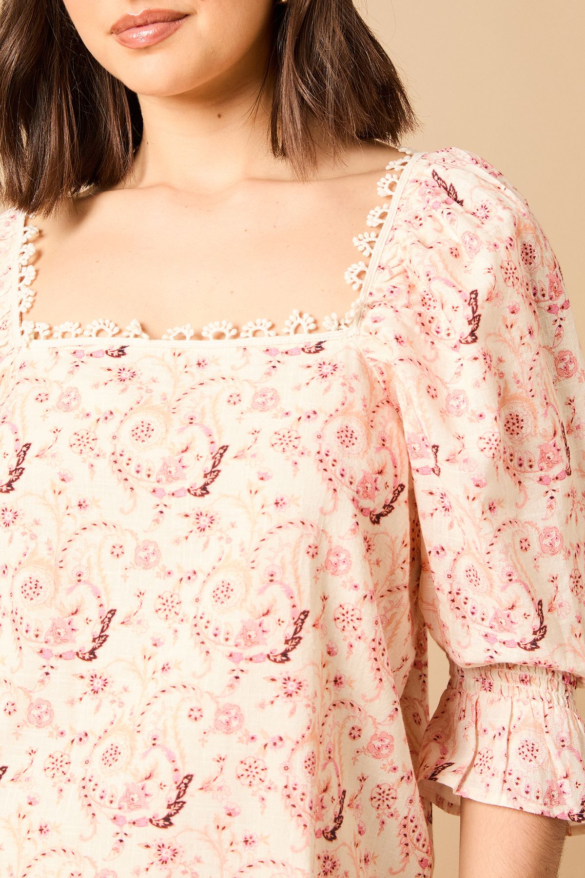 Oasis Printed Square Neck Puff Sleeve Top Multi image 4