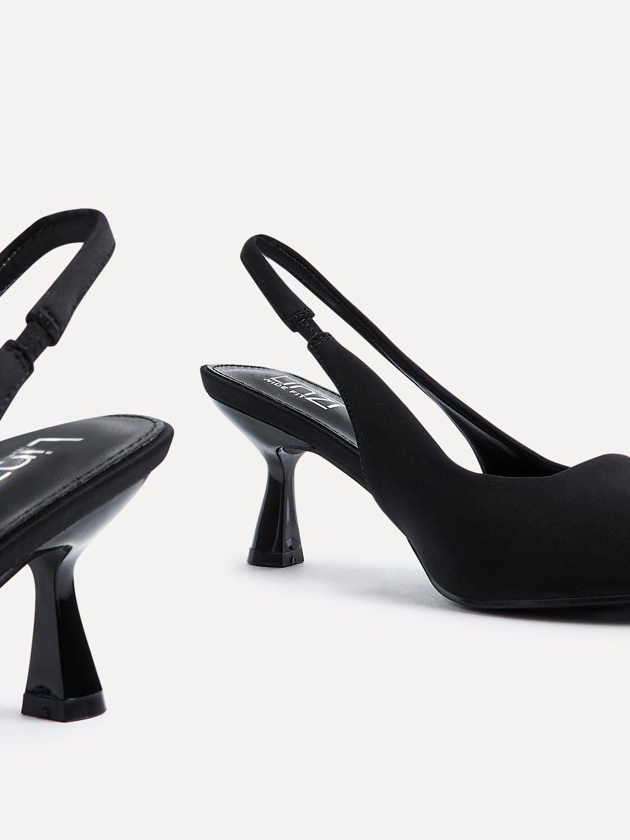 Linzi Izzie Wide Fit Black Lycra Sling Back Low Court Heel image 5