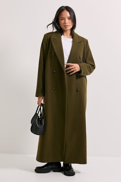 Dorothy Perkins Maxi Length Double Breasted Coat Olive