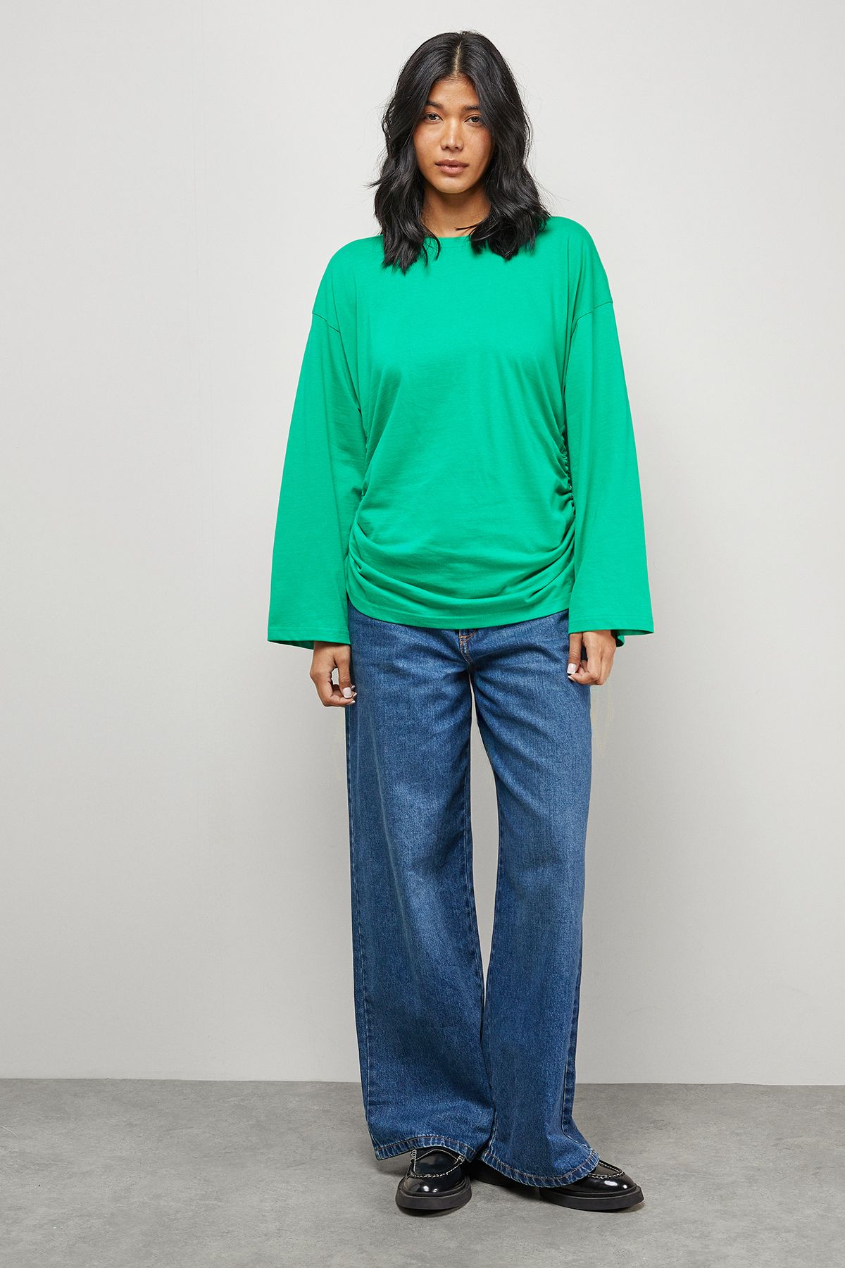 Warehouse Drawstring Channel 3/4 Sleeve Top Bright Green image 2