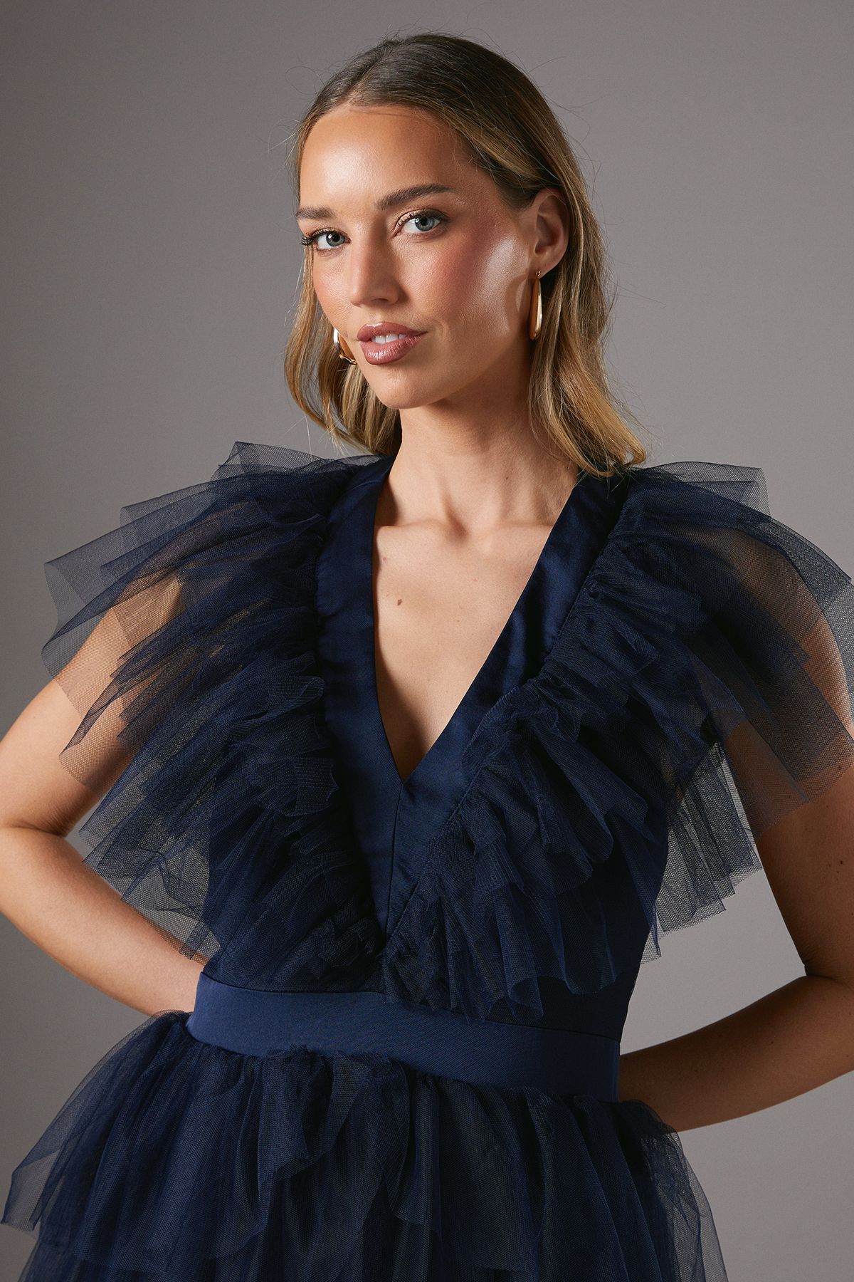 Coast Mesh Halter Tiered Skirt Maxi Dress Brown image 4