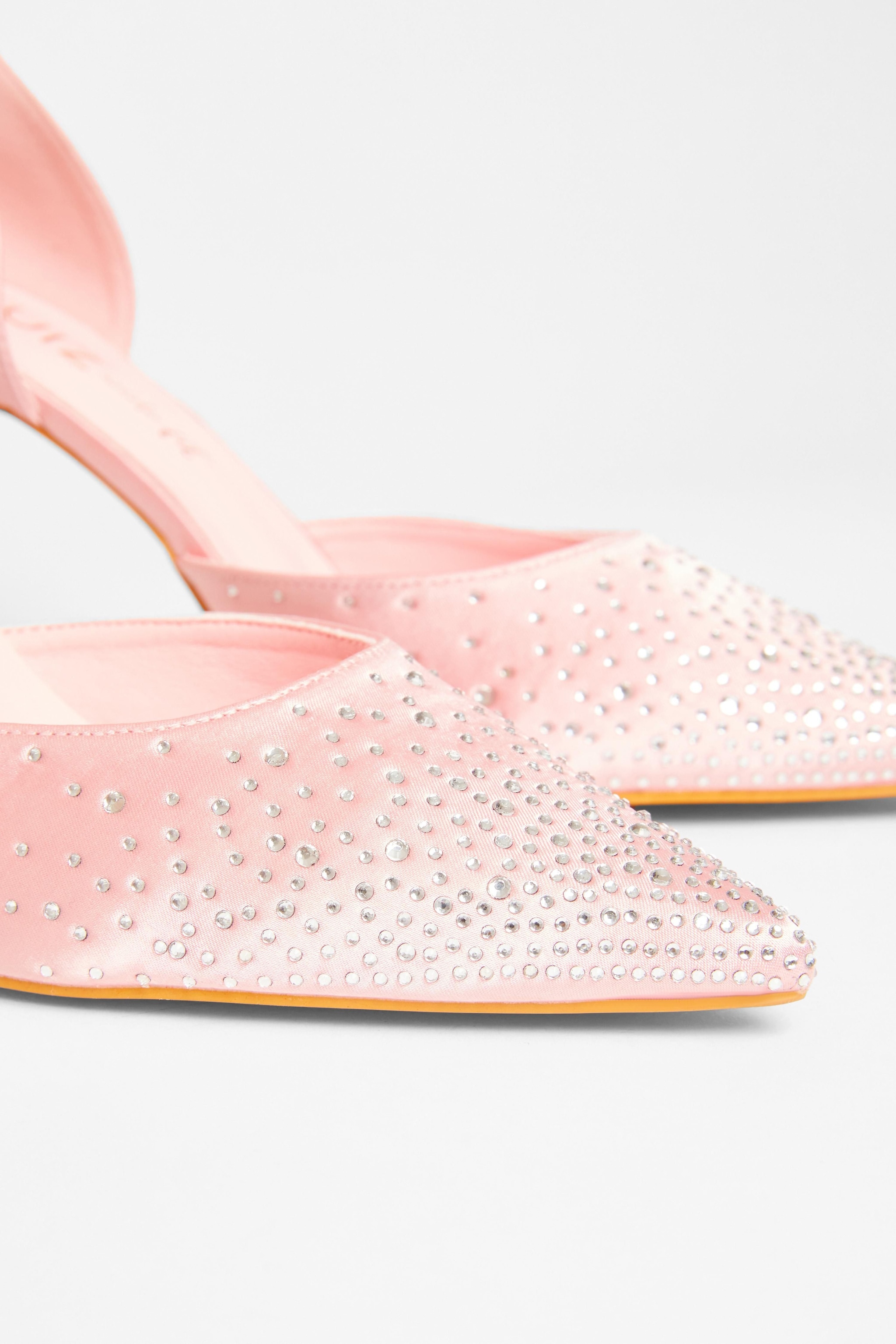 Quiz Pink Wide Fit Diamante Court Heels image 4