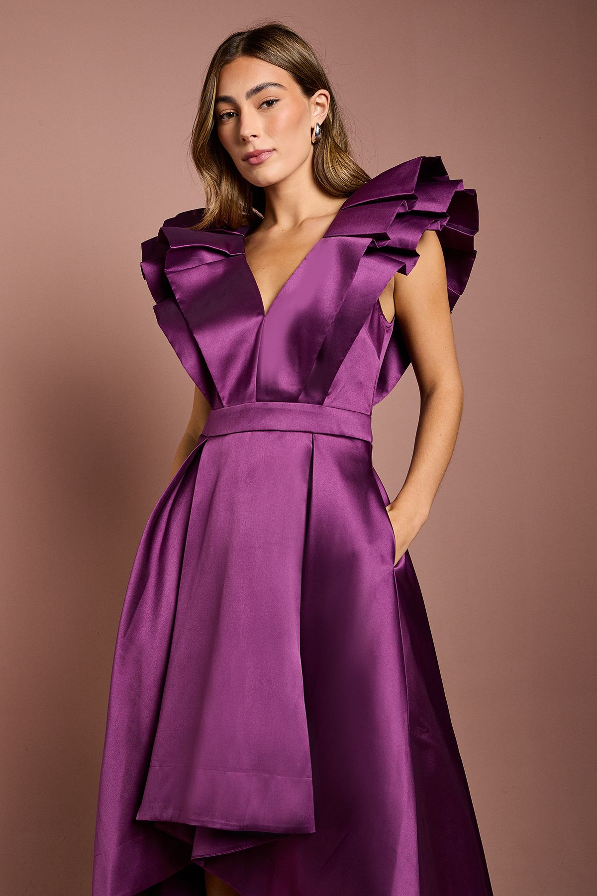 Coast Frill Sleeve V Neck Midi Dress Purple image 2