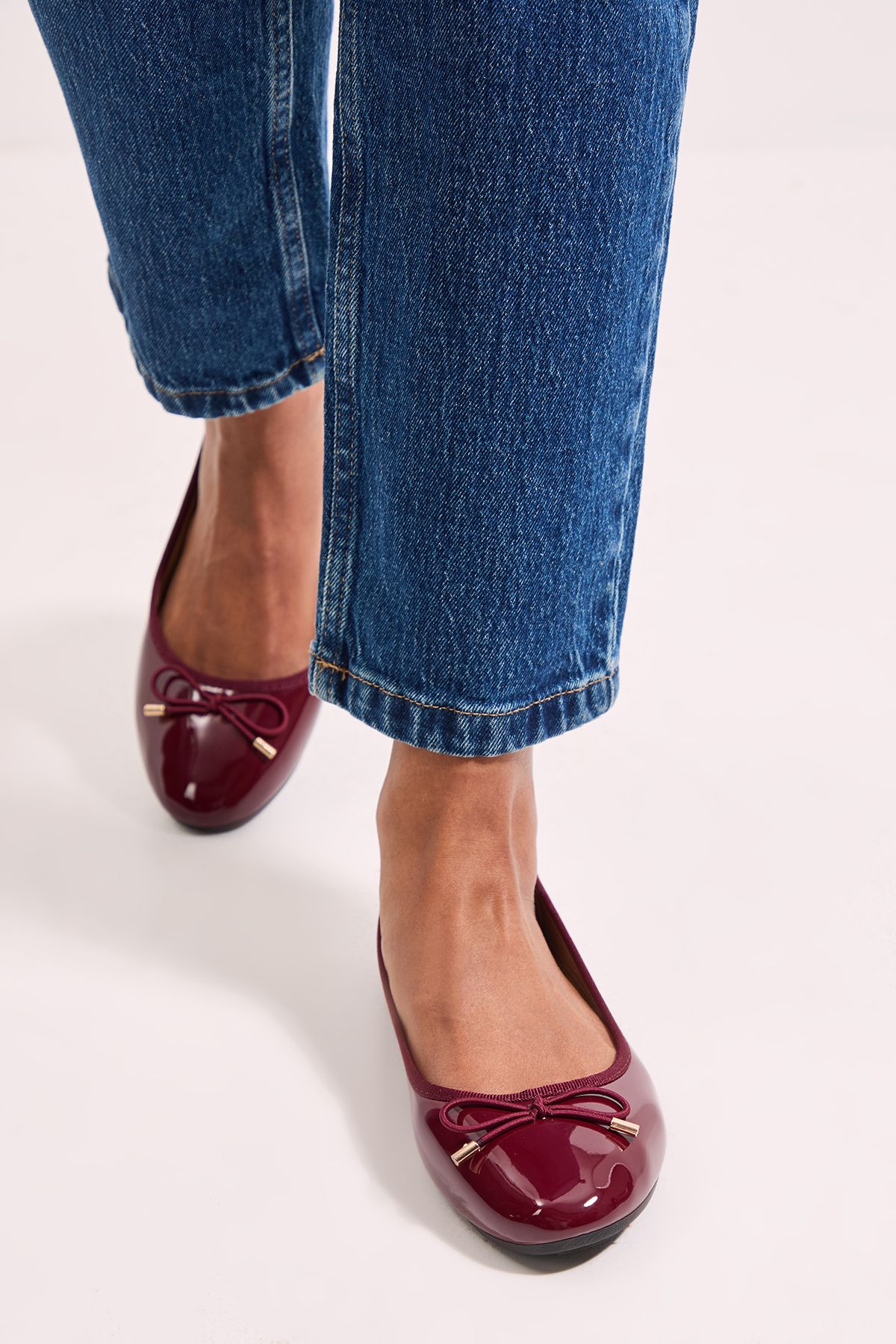 Dorothy Perkins Penny Faux Patent Leather Comfort Ballerinas Burgundy image 2