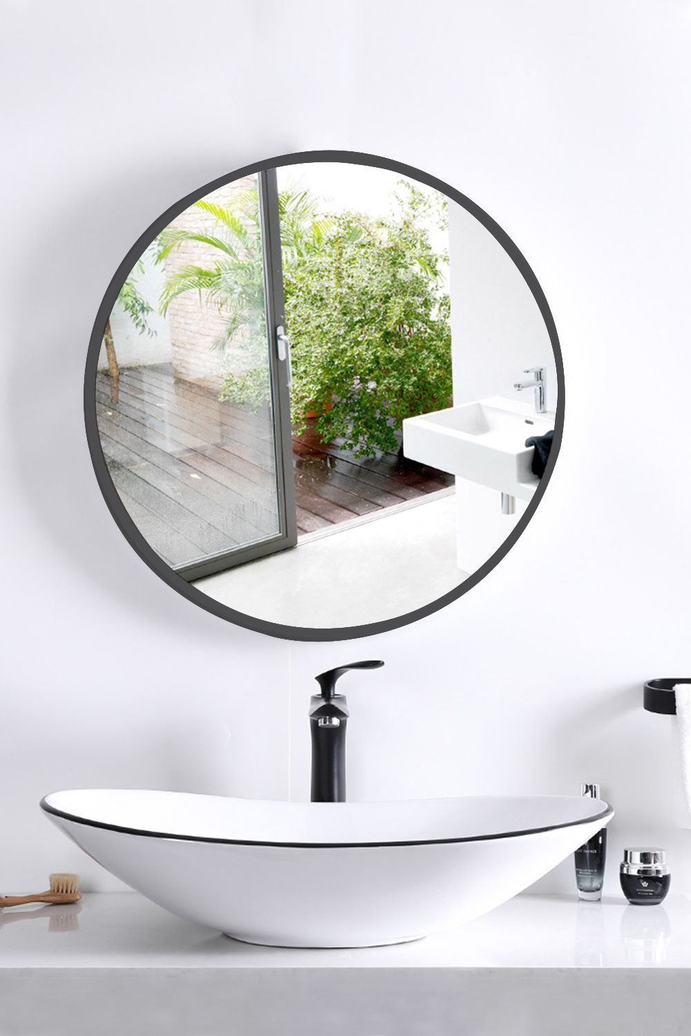 Living and Home 80cm Nordic Black Round Wall-Mounted Bathroom Mirror Metal Frame for Bedroom or Hallway image 1
